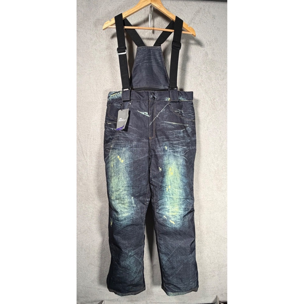 Riviyele XL Snow Bib Overall Snowpants Denim Print Distressed Waterproof NWT